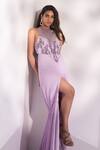 Tabeer India Purple Chinnon Beads Halter Embellished Neck Gown Online at Aza Fashions Tabeer India_Purple Chinnon Beads Halter Embellished Neck Gown _Online_at_Aza_Fashions
