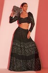 Shop Tabeer India Black Georgette Gota, Thread Sweetheart Neck Embroidered Lehenga And Blouse Set Online at Aza Fashions Shop_Tabeer India_Black Georgette Gota, Thread Sweetheart Neck Embroidered Lehenga And Blouse Set _Online_at_Aza_Fashions