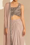 Shop Tabeer India Grey Silk Beads Asymmetric Embroidered Blouse And Draped Skirt Set Online at Aza Fashions Shop_Tabeer India_Grey Silk Beads Asymmetric Embroidered Blouse And Draped Skirt Set _Online_at_Aza_Fashions