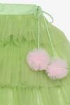 Tutus By Tutu_Green Crepe, Cotton, Tulle Pom-poms, Layered Frill Lehenga And Blouse Set_at_Aza_Fashions