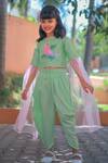 Shop_Tutus by Tutu_Green Embroidered Top And Dhoti Pant Set For Girls_at_Aza_Fashions