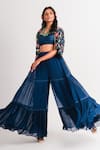 Buy_Taavare_Blue Chiffon Top Sweetheart Neck Silk Embroidered Jacket And Pant Set _at_Aza_Fashions