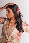 Taavare_Peach Raw Silk Top Sweetheart Jacket Lapel Embroidered And Pant Set _Online_at_Aza_Fashions