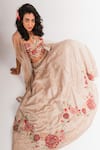 Buy_Taavare_Beige Raw Silk Top Sweetheart Neck Embroidered Jacket Lehenga Set _Online_at_Aza_Fashions