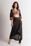 Shop_Taavare_Black Raw Silk Top Sweetheart Neck Embroidered Jacket And Skirt Set _at_Aza_Fashions