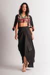 Taavare_Black Raw Silk Top Sweetheart Neck Embroidered Jacket And Skirt Set _Online_at_Aza_Fashions