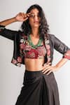 Buy_Taavare_Black Raw Silk Top Sweetheart Neck Embroidered Jacket And Skirt Set _Online_at_Aza_Fashions