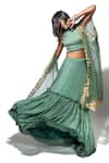 Taavare_Green Georgette Round Embroidered Lehenga Set _Online_at_Aza_Fashions