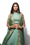 Buy_Taavare_Green Georgette Round Embroidered Lehenga Set _Online_at_Aza_Fashions