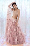 Buy_Taavare_Pink Tulle Round Floral Embroidered Lehenga Set _at_Aza_Fashions