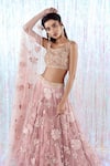 Taavare_Pink Tulle Round Floral Embroidered Lehenga Set _Online_at_Aza_Fashions