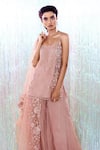 Taavare_Pink Tulle U Neck Embroidered Kurta Gharara Set _Online_at_Aza_Fashions