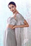 Shop_Taavare_Grey Tulle Sweetheart Neck Jacket And Silk Pleated Pant Set _at_Aza_Fashions