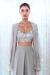 Buy_Taavare_Grey Tulle Sweetheart Neck Jacket And Silk Pleated Pant Set _Online_at_Aza_Fashions