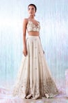Buy_Taavare_White Tulle Round Floral Embroidered Lehenga Set_at_Aza_Fashions