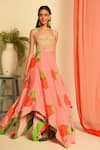 Buy_Neha Chopra Tandon_Pink Crepe Floral Print Dress_at_Aza_Fashions