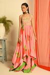 Shop_Neha Chopra Tandon_Pink Crepe Floral Print Dress_at_Aza_Fashions