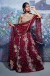 Buy_Taavare_Maroon Raw Silk Round Embroidered Bridal Lehenga Set _at_Aza_Fashions