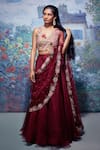 Buy_Taavare_Maroon Organza Round Embroidered Bridal Lehenga Set _at_Aza_Fashions