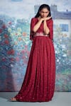 Buy_Taavare_Maroon Georgette V Neck Embroidered Kaftan Gown _at_Aza_Fashions