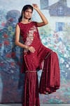 Buy_Taavare_Maroon Georgette Round Embroidered Kurta Sharara Set _at_Aza_Fashions