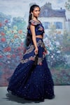 Buy_Taavare_Blue Georgette V Neck Embroidered Lehenga Set _at_Aza_Fashions