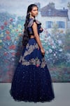 Taavare_Blue Georgette V Neck Embroidered Lehenga Set _Online_at_Aza_Fashions