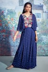 Buy_Taavare_Blue Georgette V Neck Embroidered Maxi Dress _at_Aza_Fashions