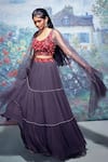 Buy_Taavare_Grey Chiffon Scoop Neck Tier Lehenga Set _at_Aza_Fashions