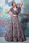 Buy_Taavare_Grey Raw Silk Surplice Embroidered Lehenga Set _at_Aza_Fashions