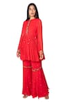 Taavare_Red Georgette Round Embroidered Peplum Kurta And Sharara Set _Online_at_Aza_Fashions