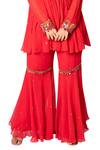 Shop_Taavare_Red Georgette Round Embroidered Peplum Kurta And Sharara Set _Online_at_Aza_Fashions