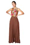 Buy_Taavare_Brown Georgette Round Embroidered Jumpsuit _at_Aza_Fashions