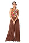 Shop_Taavare_Brown Georgette Round Embroidered Jumpsuit _at_Aza_Fashions