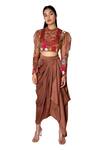 Taavare_Brown Organza Embroidered Crop Top And Draped Skirt Set_Online_at_Aza_Fashions