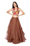 Buy_Taavare_Brown Tulle V Neck Layered Lehenga Set _at_Aza_Fashions