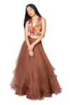 Shop_Taavare_Brown Tulle V Neck Layered Lehenga Set _at_Aza_Fashions