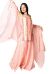 Taavare_Pink Raw Silk Scoop Neck Embroidered Cape And Sharara Set _Online_at_Aza_Fashions