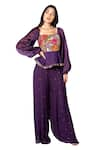 Buy_Taavare_Purple Georgette Square Neck Embroidered Peplum Top And Flared Pant Set _at_Aza_Fashions