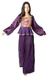 Taavare_Purple Georgette Square Neck Embroidered Peplum Top And Flared Pant Set _Online_at_Aza_Fashions