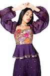 Buy_Taavare_Purple Georgette Square Neck Embroidered Peplum Top And Flared Pant Set _Online_at_Aza_Fashions