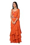 Shop_Taavare_Orange Raw Silk Square Neck Ruffle Pre-draped Saree With Blouse_at_Aza_Fashions