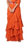 Shop_Taavare_Orange Raw Silk Square Neck Ruffle Pre-draped Saree With Blouse_Online_at_Aza_Fashions