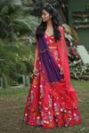 Buy_Taavare_Red Raw Silk Embroidered Wildflower V Neck Bridal Lehenga Set _at_Aza_Fashions