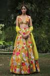 Buy_Taavare_Green Raw Silk Embroidered Wildflower Plunge V Neck Bridal Lehenga Set _at_Aza_Fashions