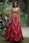 Shop_Taavare_Pink Raw Silk Embroidered Wildflower Square Neck Lehenga Set _at_Aza_Fashions