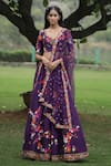 Buy_Taavare_Purple Raw Silk Embroidered Wildflower V Neck Bridal Lehenga Set _at_Aza_Fashions