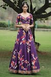 Shop_Taavare_Purple Raw Silk Embroidered Wildflower V Neck Bridal Lehenga Set _at_Aza_Fashions