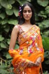 Buy_Taavare_Orange Raw Silk Embroidered Wildflower Saree Set_Online_at_Aza_Fashions
