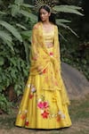 Buy_Taavare_Yellow Raw Silk Embroidered Wildflower Leaf Neck Bridal Lehenga Set _at_Aza_Fashions